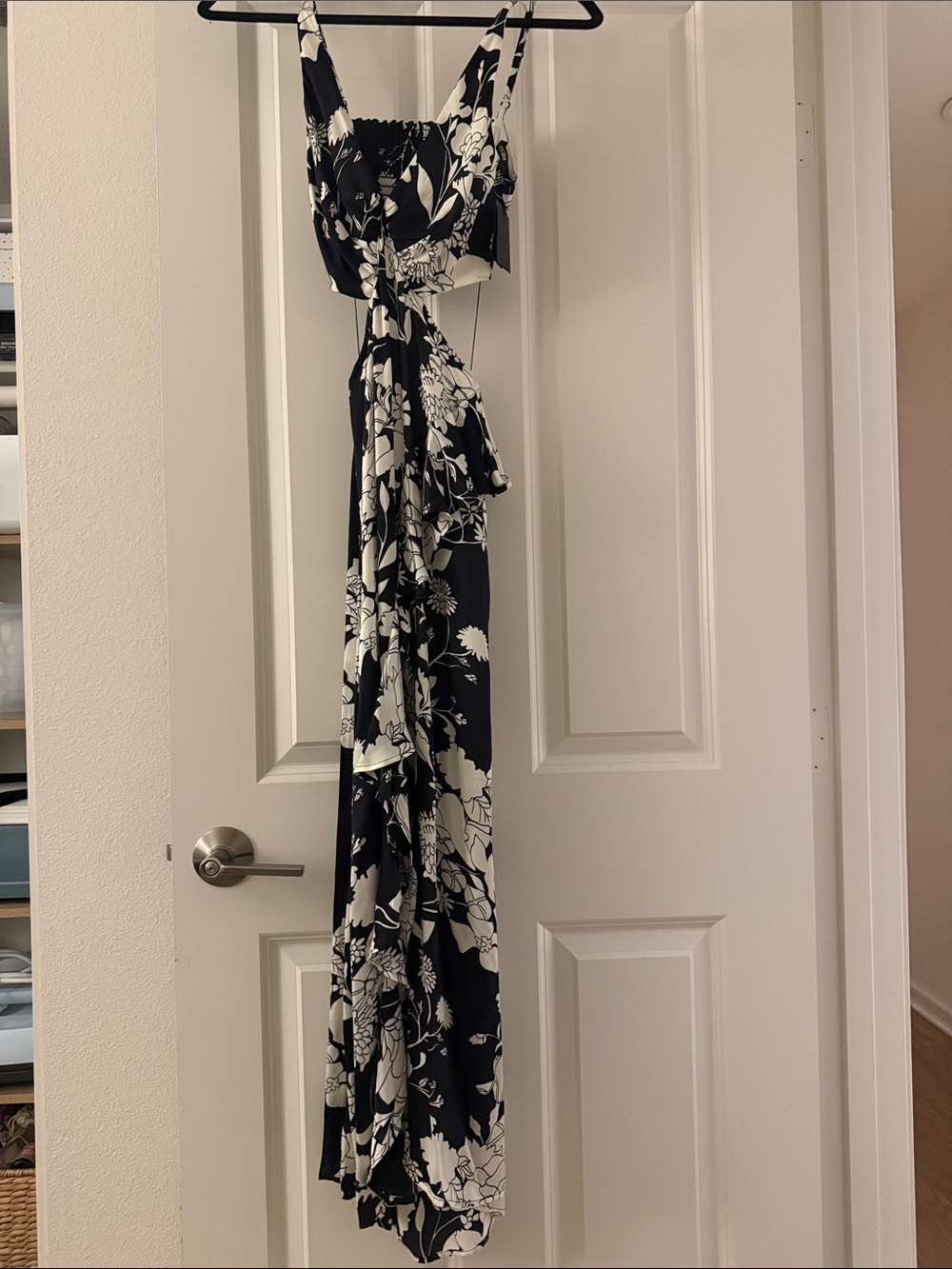 Maje Black and White Floral Wrap Dress
